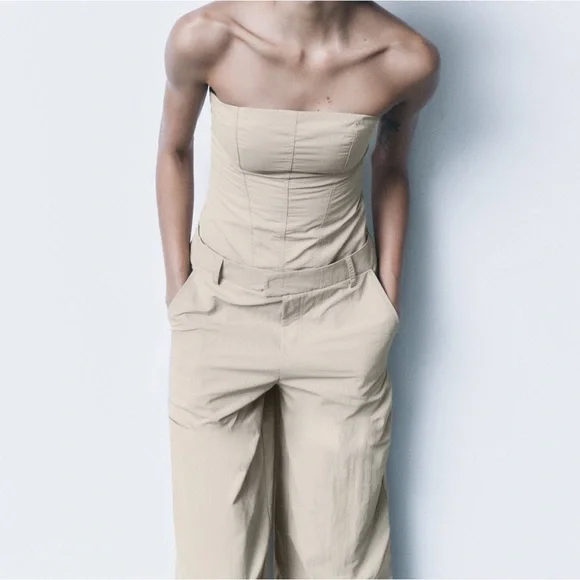 NWOT Zara strapless nylon jumpsuit blogger favorite - Picture 2 of 5